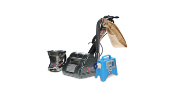 drum floor sander, disc floor edging sander and residual current device on a white background