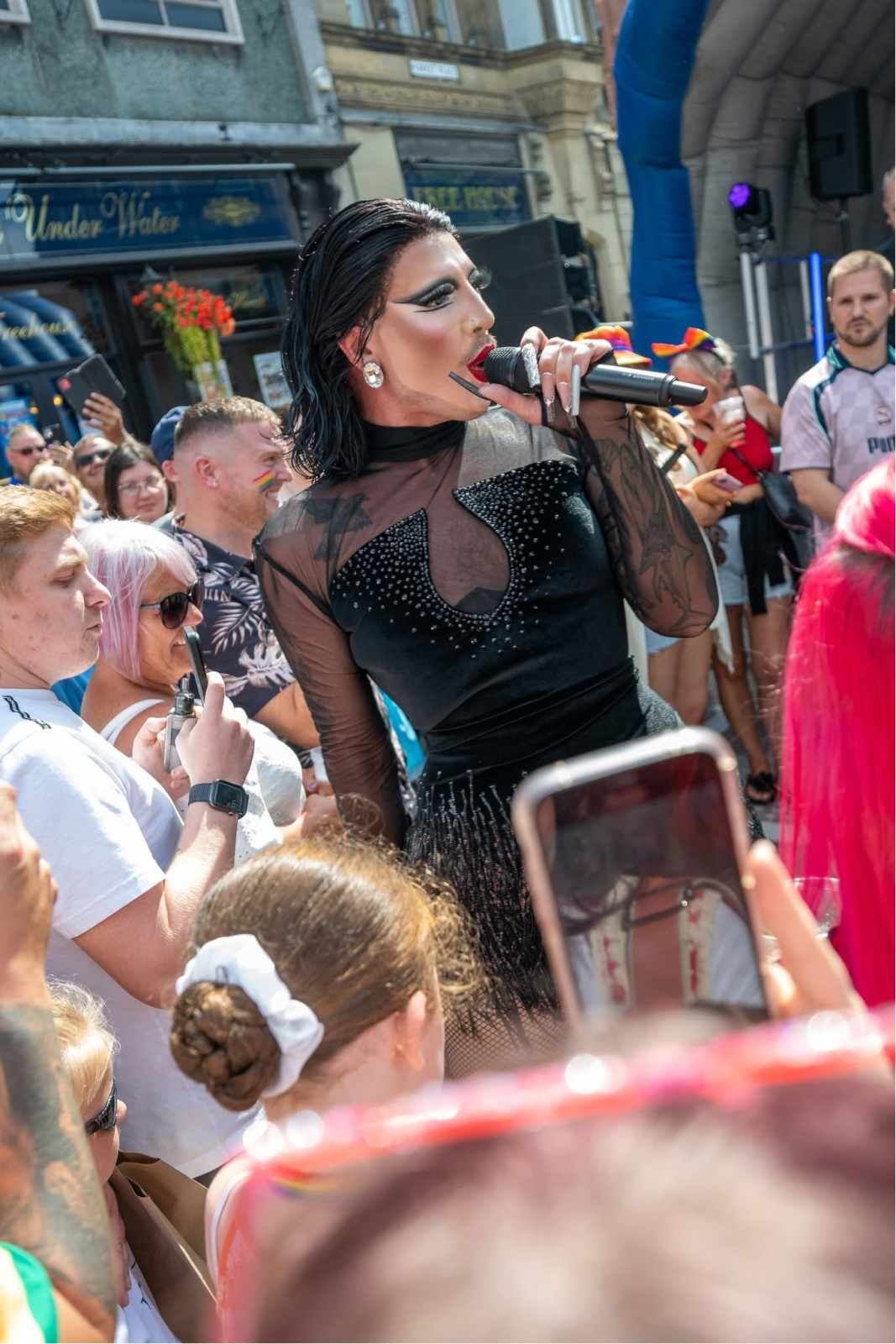 a drag queen performing at Wigan Pride